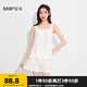 三福女夏季提花荷葉花邊睡衣套裝 甜系少女寬松家居服女499382 白色 M