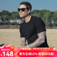 AKSERIESAK男裝夏季新款輕復(fù)古簡(jiǎn)約百搭繡花光板休閑短袖T恤男2300001 黑色 XL