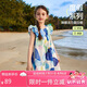 ASK JUNIOR女童裙子夏兒童輕薄無袖連衣裙度假滿印中大童公主裙 花色 170 