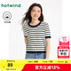 熱風(fēng)毛衣女2025年夏季新款女士圓領(lǐng)條紋淑女顯瘦休閑短袖針織衫 39蘭條紋 XL