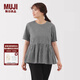 無(wú)印良品（MUJI）女式 泡泡紗 短袖罩衫 t恤上衣打底衫女款內(nèi)搭 女裝 BC2PDA5A 黑色格紋 L (165/88A)