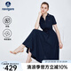 Navigare意大利小帆船短袖連衣裙女士夏季V領(lǐng)修身裙子時(shí)尚棉感針織長裙女 藏青 XL 碼
