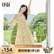 歐莎（OSA）度假風(fēng)V領(lǐng)印花連衣裙女2025夏新款寬松顯瘦海邊中長裙氣質(zhì)小個(gè)子 黃色花 L