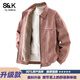 班尼路（Baleno） S&K系列美式皮衣外套男款秋冬加絨加厚寬松休閑皮夾克機車(chē)服男生 粉色加絨【抗寒-加絨加厚】 L 推薦【125斤-145斤】