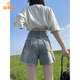 派吉鯊毛邊闊腿牛仔短褲女夏季薄款2025新款高腰顯瘦設(shè)計(jì)感小眾a字熱褲A 藍(lán)色 M 【建議95-105斤】