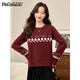 品彩（PinCai）針織衫女新年戰袍森系慵懶風(fēng)圓領(lǐng)套頭毛衣加厚針織上衣P144Z9045