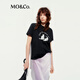 MO&Co.短袖T恤夏5A抗菌防螨棉質(zhì)萌寵印花寬松MBE2TEE035 黑色 M /165