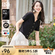 歐莎（OSA）V領(lǐng)正肩顯瘦薄款針織衫女短袖高端洋氣t恤小個子短款上衣減齡女裝 黑色 XL