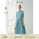 EIN苧麻風(fēng)箏剪影 EIN言美拉藍(lán)蕾絲拼貼高腰碎褶A字連衣裙夏季新款 灰藍(lán) L