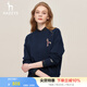 哈吉斯（HAZZYS）女裝秋季新款拼色LOGO休閑圓領(lǐng)活力衛(wèi)衣ABTSE0BCF03 藏青色NV M (160/84A 38)