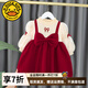 G.DUCKKIDS小黃鴨寶寶周歲禮服女童連衣裙春秋季嬰兒童公主裙洋氣抓周衣服裙 紅色春秋款 90 尺碼1~2歲【 80-90cm】cm