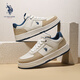 美國馬球協(xié)會(huì )（U.S.POLO ASSN.）保羅男鞋夏季新款透氣休閑鞋子男士皮面百搭平底板鞋運動(dòng)小白鞋