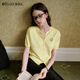 Olrain歐芮兒黃色刺繡毛針織開(kāi)衫女夏季2025新款V領(lǐng)簡(jiǎn)約短袖上衣 黃色 L
