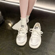 栢啟歆厚底板鞋女小白鞋系帶春夏季休閑百搭增高運動女鞋時尚舒適休閑鞋 銀色 38 【偏小一碼】