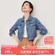 尚都比拉秋季復古休閑小個(gè)子短款外套女純棉撞色繡花牛仔衣 淺藍色 S