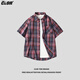 CLOR格子短袖襯衫男士春夏款潮牌ins寬松休閑襯衣外套CLCX04-1紅藍M