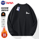 NASA GISS衛(wèi)衣男秋冬季百搭圓領(lǐng)長袖T恤青少年情侶上衣外套 黑色加絨 XL