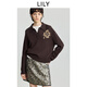 LILY2025冬新款女裝羊毛混紡POLO領(lǐng)羽毛紗亮絲休閑通勤深色針織衫 710咖啡 S