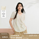 茵曼（INMAN）法式鏤空刺繡純棉襯衫2025夏季女裝新款寬松V領(lǐng)泡泡袖襯衣  淡香杏 XL