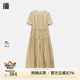 播醋酸連衣裙女2024夏新款收腰顯瘦法式氣質(zhì)褶皺長(zhǎng)裙DDR2LD5791 O80甜茶 M