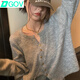 DGOV灰色針織衫女2025年秋季新款寬松顯瘦短款薄款長袖上衣毛衣外套女 灰色/柔軟面料 S 建議80-90斤
