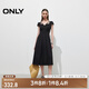 ONLY2025春季新款收腰純色傘裙短袖長裙牛仔連衣裙女|125142023 J19 黑牛仔 S