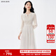 BUOUBUOU白月光2025春夏新品法式優(yōu)雅串珠刺繡蕾絲高腰連衣裙女 米白W81 S