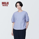 無印良品（MUJI）女式 涼感平紋短袖罩衫 純棉t恤上衣打底衫內(nèi)搭 涼感物語BC2JOC4A 藍色條紋 M 160/84A