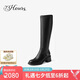 73Hours伊能靜同款女鞋C位門(mén)面2024冬季新品方跟圓頭純色長(zhǎng)筒騎士靴