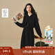 茵曼休閑連帽收腰針織連衣裙冬季百搭顯瘦加厚小黑裙 黑色 L