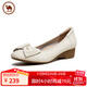 駱駝 女士粗跟淺口單鞋一腳蹬羊皮舒適媽媽鞋 P24S152002 米白 38