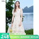 百圖betu女裝2025夏季新款短袖連衣裙重工刺繡文藝連衣裙裙子2507T67 杏色 L