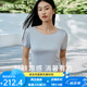 金三塔真絲T恤女100%桑蠶絲涼感透氣親膚純色真絲小衫家居服上裝 灰色大圓領(lǐng)（120g真絲針織） XL