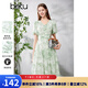 百圖betu女裝夏季新款【薄荷曼波】新中式V領(lǐng)印花連衣裙女2405T78 綠色 L