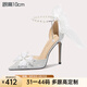 Lily Wei法式蝴蝶結(jié)高跟鞋仙女風(fēng)銀色婚鞋夏小碼配裙子涼鞋純欲不累腳 銀色【跟高10cm】 36