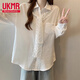 UKMR假兩件蕾絲披肩粉色襯衫女夏季2025新款感上衣polo領(lǐng)長袖襯衣 白色 (披肩+襯衣) M