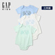 蓋璞【三件裝】嬰兒2025春季新款純棉小熊logo短袖連體衣兒童裝687137 澈空藍組合 73cm (6-9月)亞洲尺碼