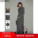 COCOBELLA手工壓褶半高領(lǐng)赫本風(fēng)長袖連衣裙女秋氣質(zhì)長裙FR3015 深花灰 L