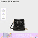 CHARLES&KEITH迷你菱格流浪包單肩斜挎雙肩包包女包生日禮物CK2-60782390 Black黑色 S