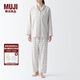 無(wú)印良品（MUJI） 女式 無(wú)側縫雙層紗織睡衣女士家居服春秋純棉條紋格紋長(cháng)袖 女款 淺米色格紋 M (上裝160/84A下裝160/66A)
