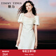 糖力【商場(chǎng)同款】夏季新款短袖連衣裙女提花緞面收腰顯瘦裙子 杏色 S