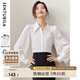 尚都比拉秋季休閑通勤顯瘦長(cháng)袖襯衣女設計感燈籠袖襯衫 白色 M 