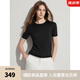 ELLE【100%綿羊毛】灰色假兩件圓領(lǐng)毛針織衫女2024夏新款薄款毛衣 黑色 M