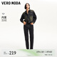 VEROMODA【磨毛牛仔褲】女2024早秋新款金屬裝飾九分高腰微彈蘿卜褲休閑 深牛仔灰色 M
