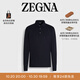 Zegna【雙11甄選】杰尼亞男裝秋冬新品海軍藍棉質長袖polo衫 海軍藍 50 (M)