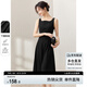 尚都比拉秋季方領(lǐng)吊帶連衣裙中長款氣質(zhì)赫本風(fēng)小黑裙 黑色 L 