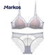 Markos國際品牌法式性感蕾絲內(nèi)衣女士薄款小胸聚攏無鋼圈純欲文胸罩套裝 灰紫色-套裝 S (適用于32/70AB)