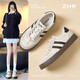 ZHR德訓(xùn)鞋女撞色復(fù)古平底系帶休閑板鞋通勤時(shí)尚百搭個(gè)性潮流鞋子女秋 米黑色 39