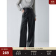 ELLE摩登高級感pu皮休閑褲女2025秋季新款顯瘦通勤時(shí)髦皮褲闊腿褲 黑色 XL