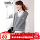 百圖betu女裝春季新款減齡學(xué)院風(fēng)撞色刺繡針織背心馬甲女2401T01 灰色 L